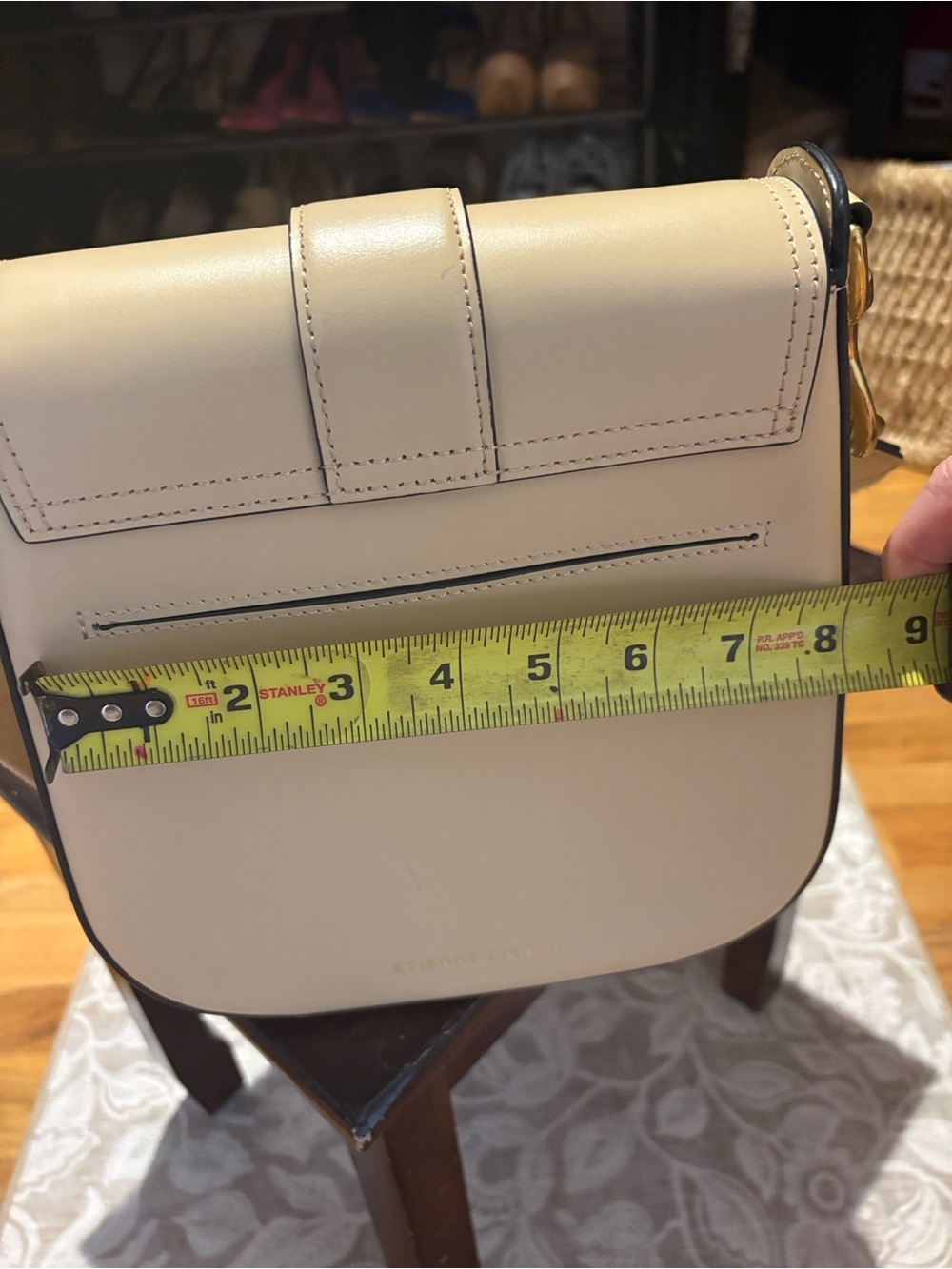 Etienne Aigner Cream Leather Crossbody with Gold Buckle - Picture 8 of 14